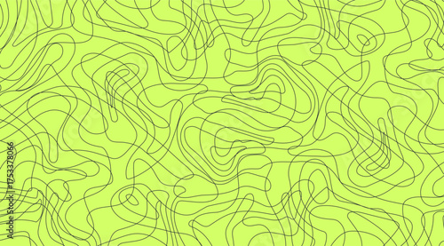 This image showcases a vibrant lime green backdrop adorned with intricate, meandering black lines, creating an abstract and visually engaging freeform pattern across the surface