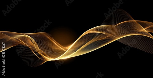a soft, flowing golden wave on a black background vector presentation design