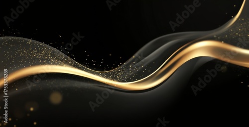 a soft, flowing golden wave on a black background vector presentation design