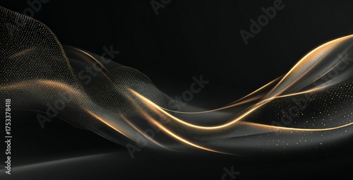 a soft, flowing golden wave on a black background vector presentation design