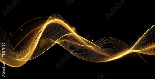 a soft, flowing golden wave on a black background vector presentation design