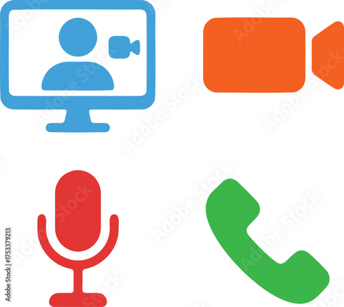 Video call conference icons meeting online communication technology symbols elements
