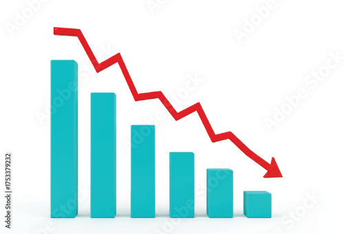 Red graph arrow down showing stock market exchange loss. Trading graph analysis. Investment indicator. Business graph chart of financial stock crisis.