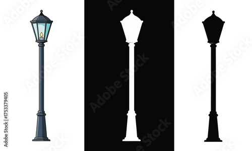 Elegant Outdoor Lamppost Illustration Classic Lighting Design