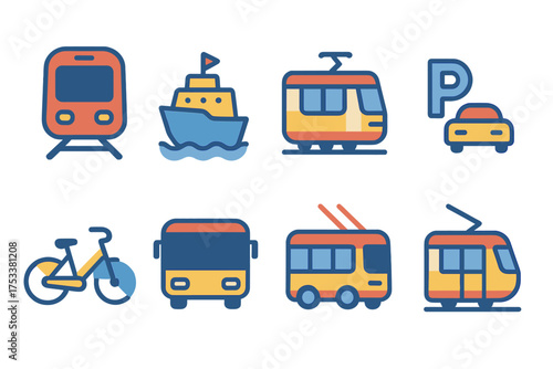 Colorful icons for public and private transportation modes