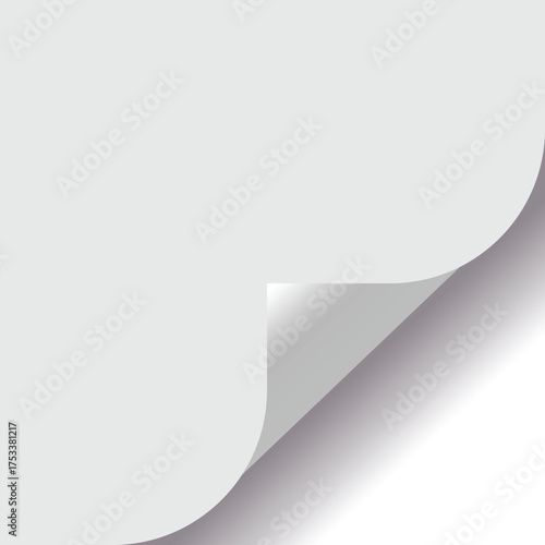 Blank page corner curl with transparent shadow effect realistic paper texture