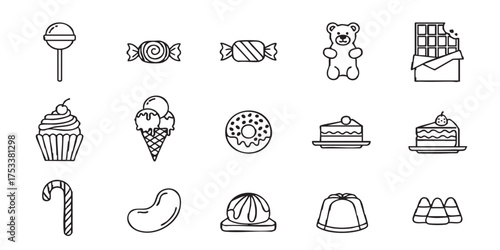 Set of candy sweet outline icons vector
