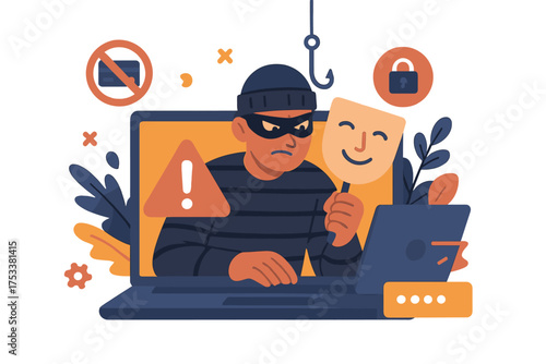 Hacker identity theft and phishing attack concept displayed on laptop screen