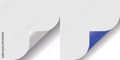 Paper page turn corners with shadows white surface and blue highlight effect