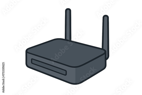 Dark gray wireless internet router device with two antennas for network connection