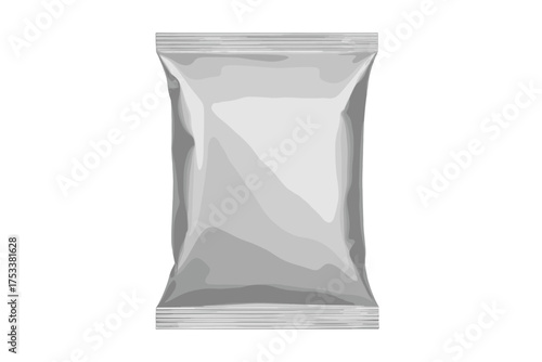 Realistic blank silver foil flexible packaging pouch mockup for snacks or chips