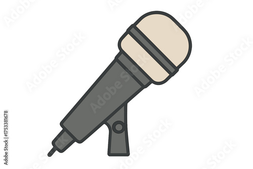 Classic handheld microphone resting on a small desk stand for audio recording