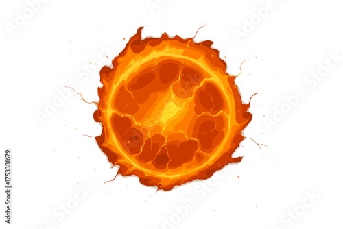 Intense burning cosmic sphere with fiery plasma and cracked surface detail