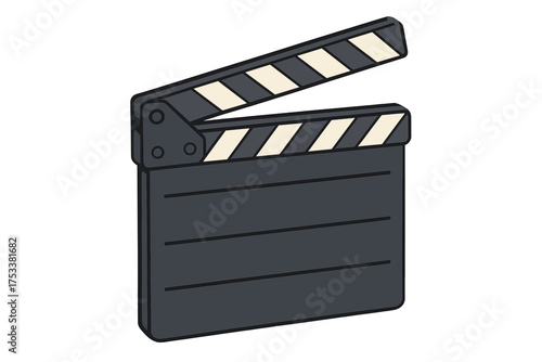 Classic film clapperboard used in movie production and cinema industry on white background