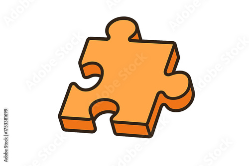 Isolated orange jigsaw puzzle piece representing connection, solution, or a missing part
