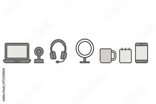 Modern technology gadgets and office supplies arranged for content creation setup