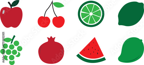 silhouette fruit icon set: apple , berry, grape, mango  etc  in colorful design