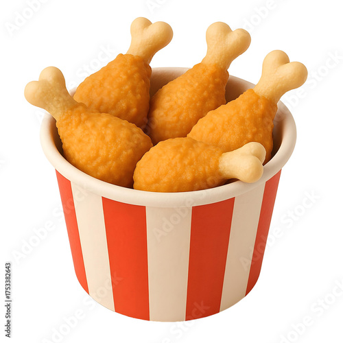 3D fried chicken drumsticks in red striped bucket