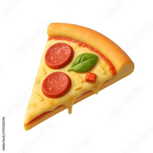 3D pizza slice with pepperoni and basil toppings