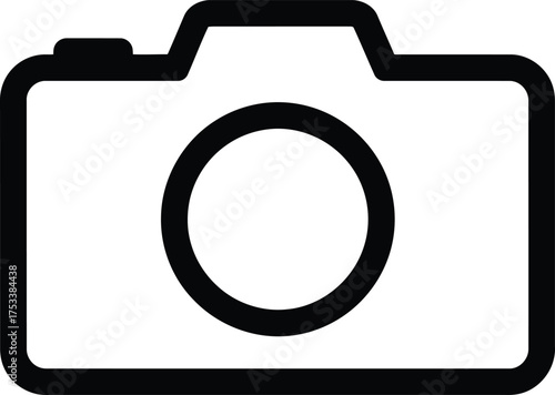 Simple black and white icon of a camera, isolated on white background