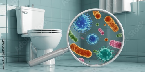 Bacteria, Germs, and Viruses Magnified in Bathroom