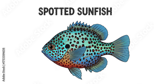 Spotted Sunfish Illustration Isolated on White Background