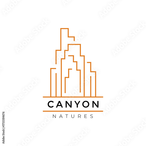 Canyon cliffs line minimalist logo design vector