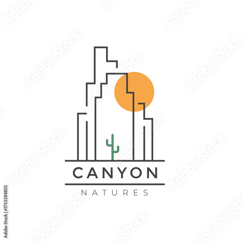 Canyon cliffs line minimalist logo design vector