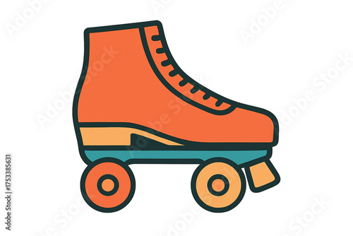 Retro roller skate boot in vibrant orange and teal colors for recreational sports