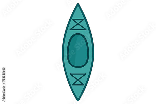 Overhead view of a teal kayak or canoe boat used for water recreation