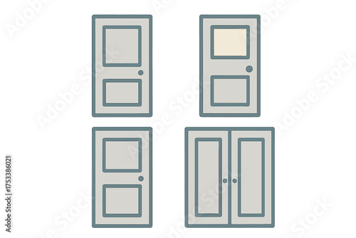 Four interior door icons featuring panel details and glass insert variations