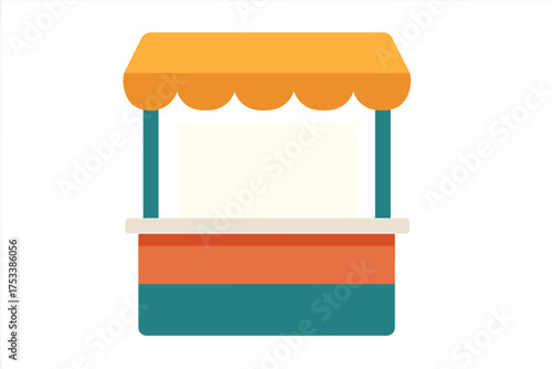 Simple market stall kiosk with blank sign and awning