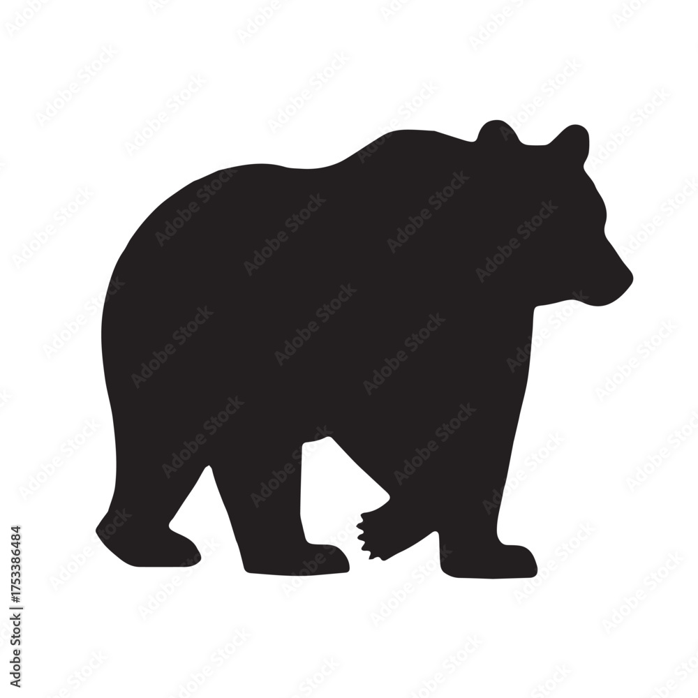 Fototapeta premium TLE: Bold black bear silhouette walking in profile. Simple vector graphic icon of a wild animal with a lifted paw