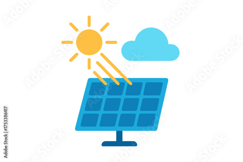 Solar panel generating clean energy under sun and cloud