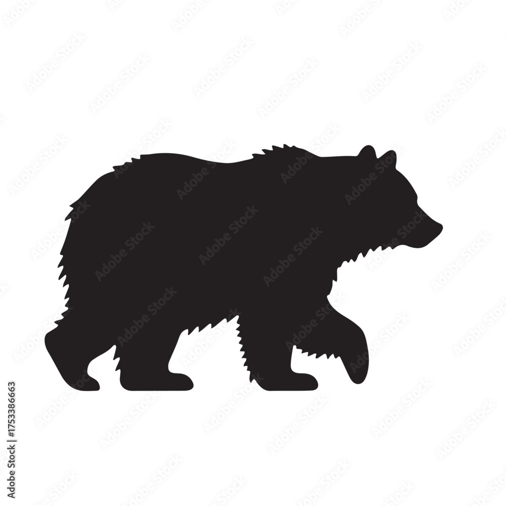 Fototapeta premium TLE: Bold black bear silhouette walking in profile. Simple vector graphic icon of a wild animal with a lifted paw