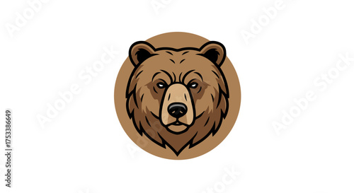 Brown bear head logo design with a fierce expression on a black background