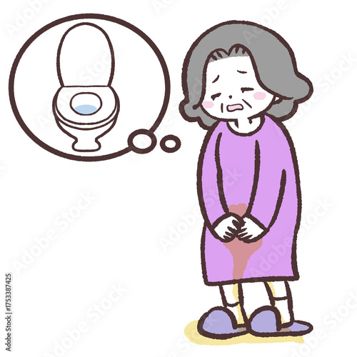 トイレに間に合わず漏らすシニア女性のイラスト