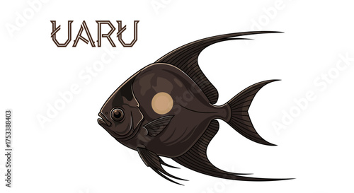 Black Angelfish Illustration with Artistic Font