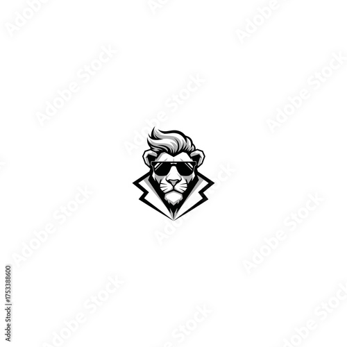 Stylish monochrome lion with sunglasses and collar