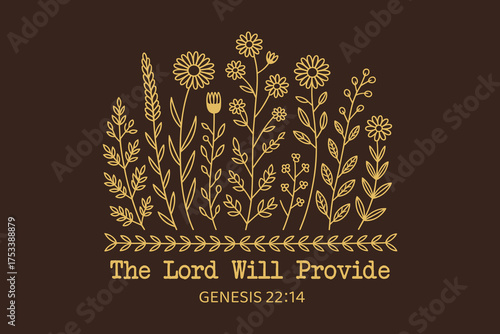 Golden Floral Art with Genesis 22:14 Faith Verse