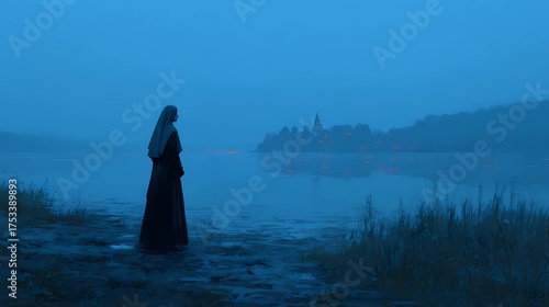 A haunting Slavic nun stands in silence, her presence bridging faith, myth, and the darker side of spirituality.