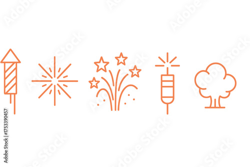 Minimalist outline symbols featuring various pyrotechnic elements for celebration events