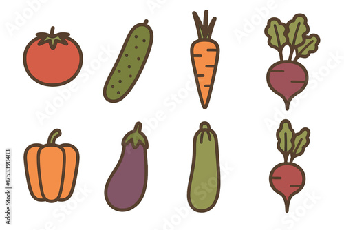 Fresh garden vegetables set including tomato cucumber carrot zucchini eggplant