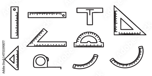 Set of ruler measuring tool outline icons vector
