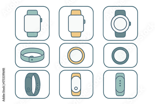 Set of modern wearable technology devices smartwatches fitness trackers and smart rings