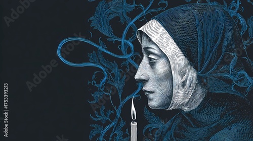 Gothic-style Slavic nun captured in dim ambience, evoking themes of devotion, solitude, and eerie grace.