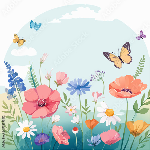 Wiesenblumen in Pastellfarben mit Schmetterlingen