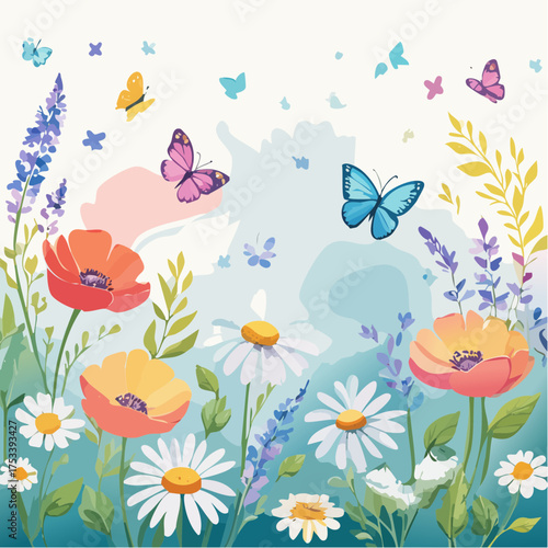 Wiesenblumen in Pastellfarben mit Schmetterlingen