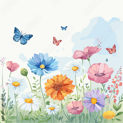 Wiesenblumen in Pastellfarben mit Schmetterlingen