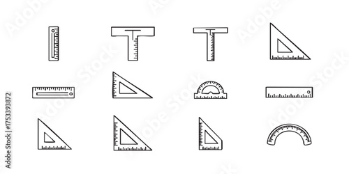 Set of ruler measuring tool outline icons vector
